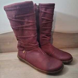 El Naturalista Women's Nido Wool Leather Boots Size 40 Rioja Red Sustainable